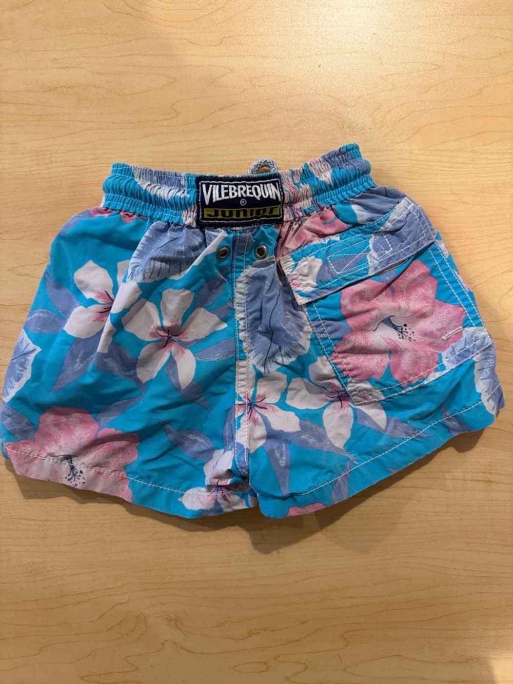 Vilebrequin Junior VINTAGE Turquoise Floral Swim Shorts with Pink Accents